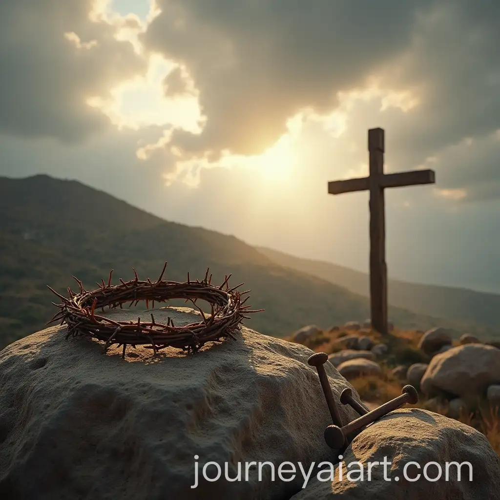 Ancient-Middle-Eastern-Landscape-with-Wooden-Cross-and-CrownAI-Image-Prompt-Expansion-of-Thorns