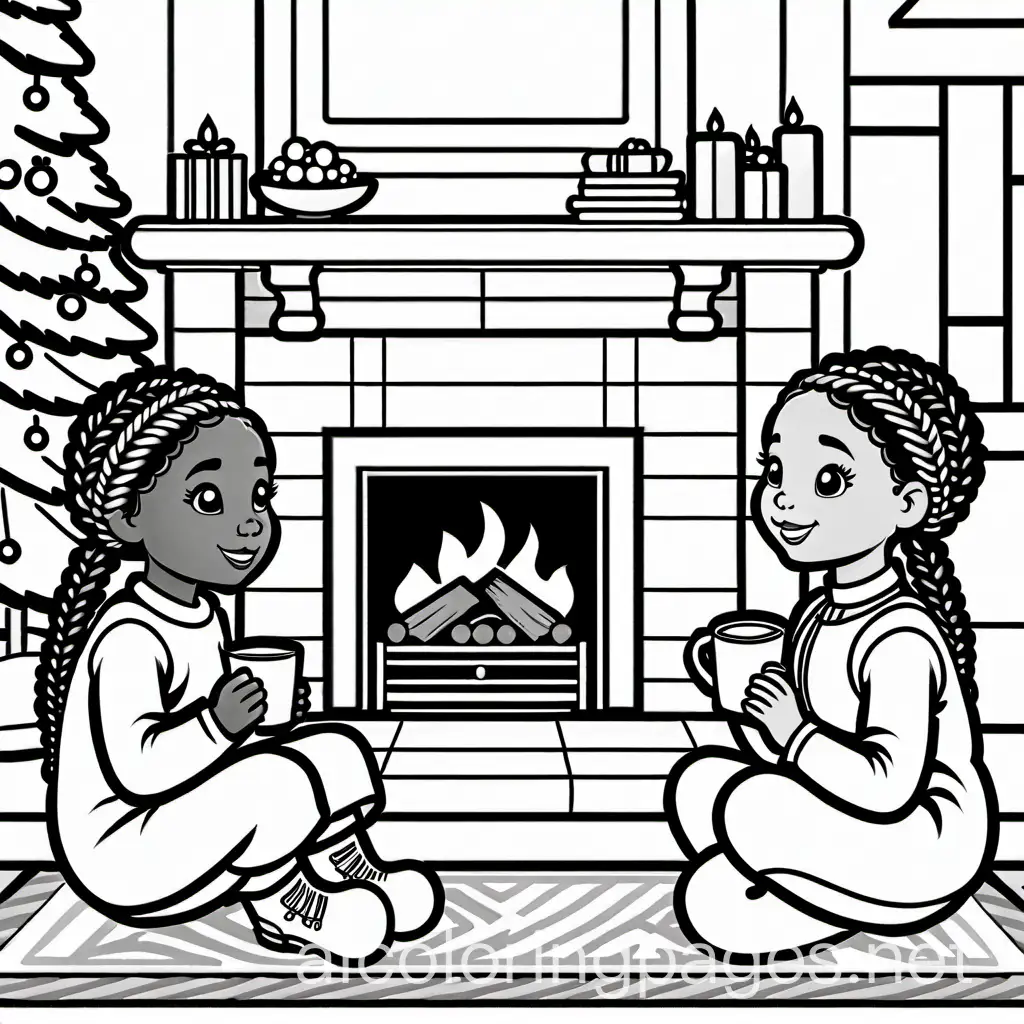 Little-Black-Girls-with-Braids-Enjoying-Hot-Cocoa-by-Fireplace-with-Grandmother