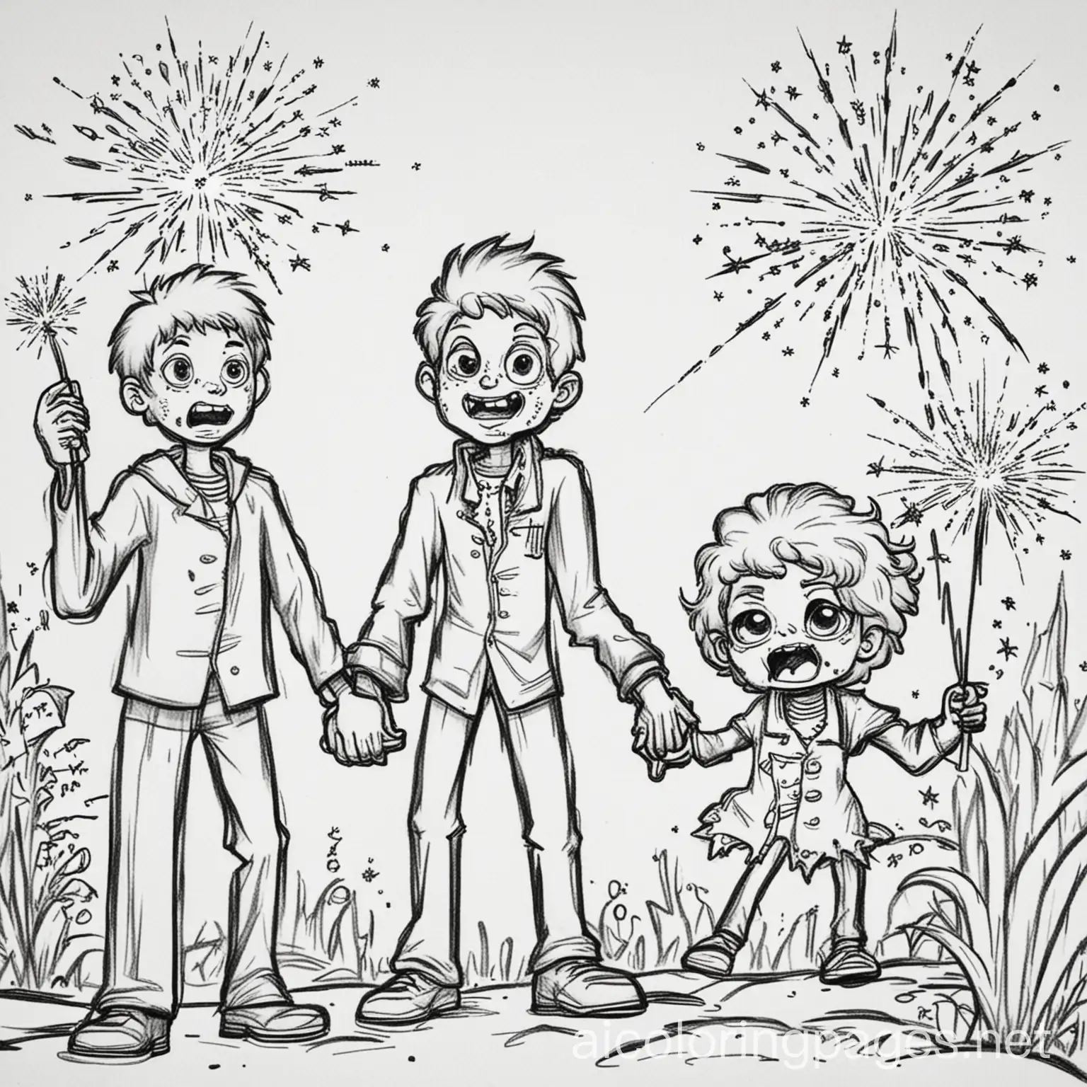 Ghoul-and-Zombie-Celebrating-with-Fireworks-and-Sparklers