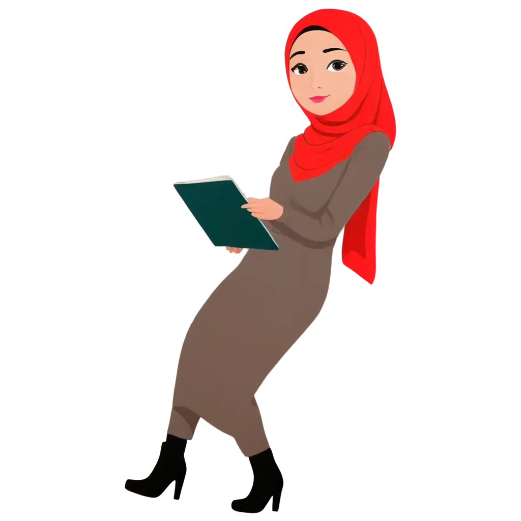 Cartoon-PNG-Image-of-a-Woman-with-a-Hijab-and-Red-Accent-for-Versatile-Usage