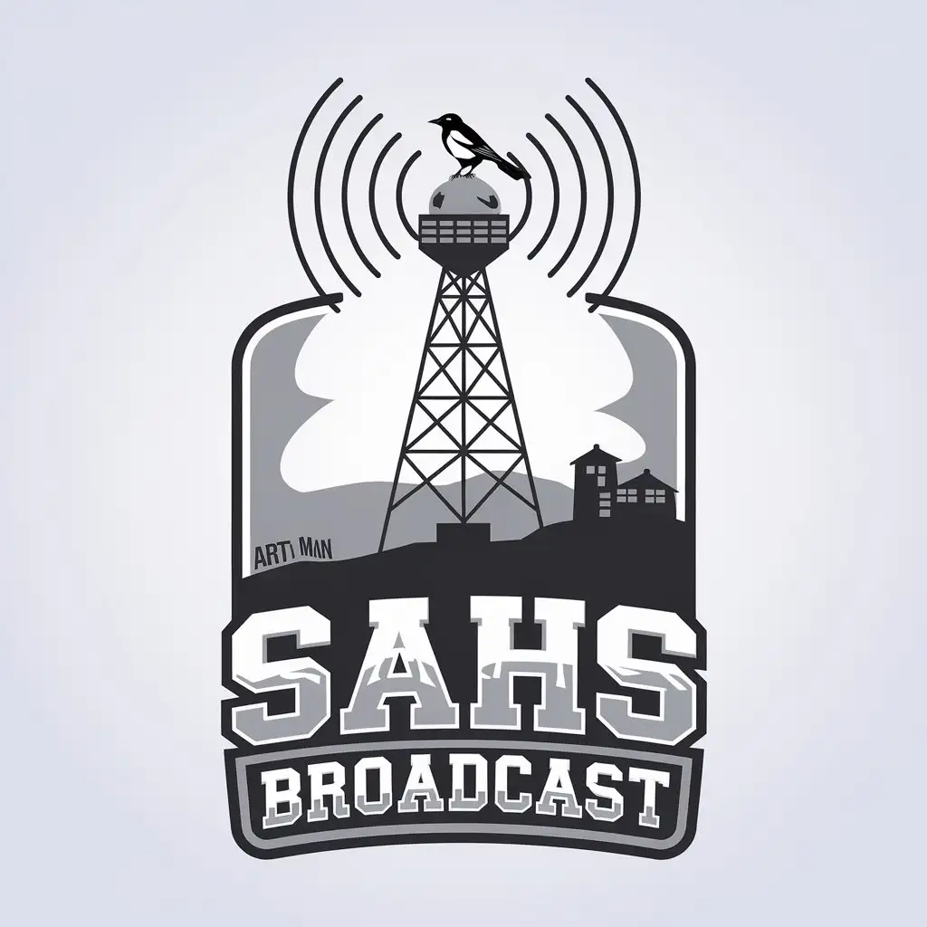 LOGO-Design-For-SAHS-Broadcast-Schoolthemed-Vector-Logo-with-Artistically-Cute-Magpie-and-Broadcast-Symbol