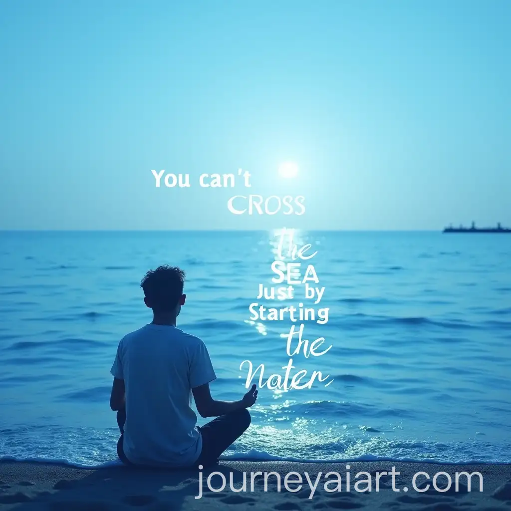 Person-Meditating-on-the-Shore-of-a-Blue-Sea-with-Tagore-Quote
