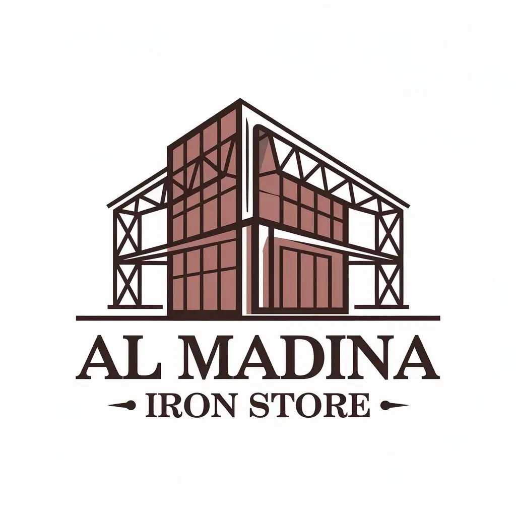 LOGO Design for Al Madina Iron Store Business Symbol in Moderate Style on Clear Background