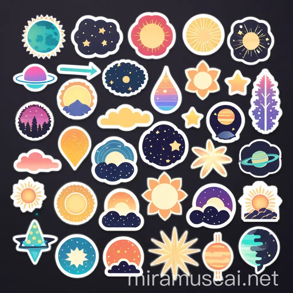 Whimsical Stickers for Journal Sparkling Sunrise and Planets