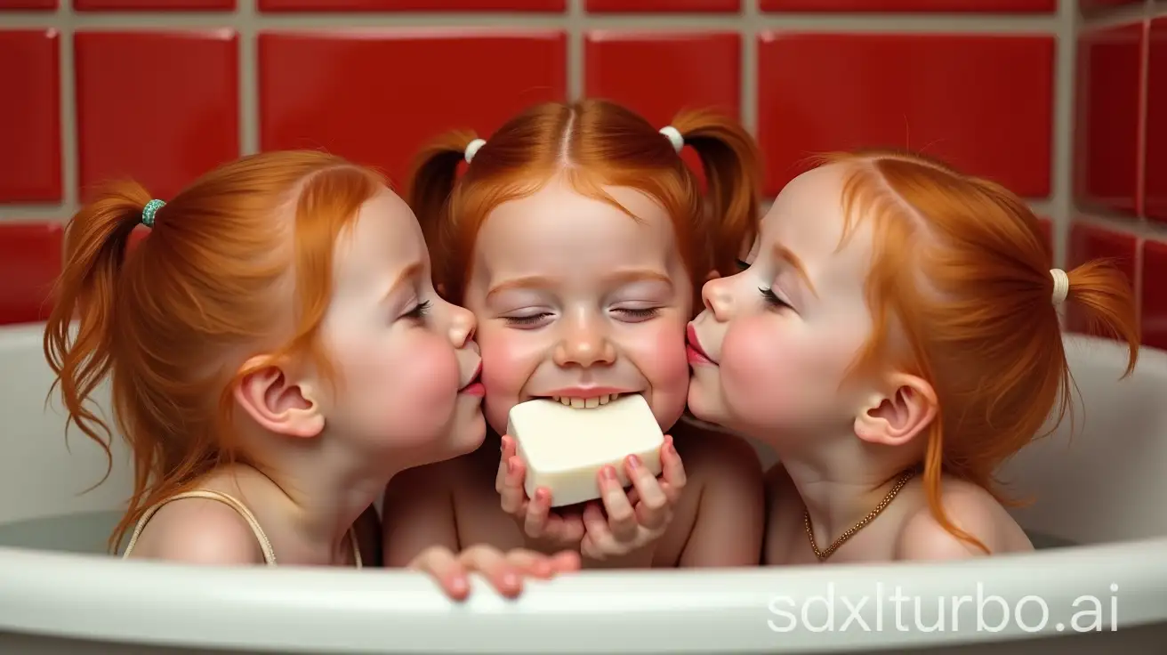 Adorable-Redhead-Little-Girls-Playing-in-Bathtub-with-Soap-Bars-and-Smiling