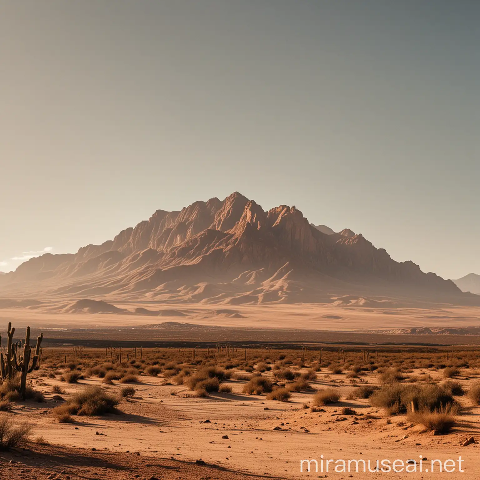 Desert Landscape with Distant Mountain View