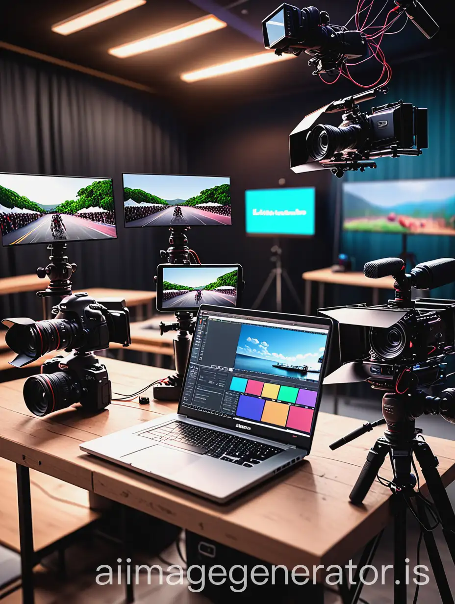 Professional-Live-Streaming-Equipment-Setup-with-Cinematic-Production-Laptop