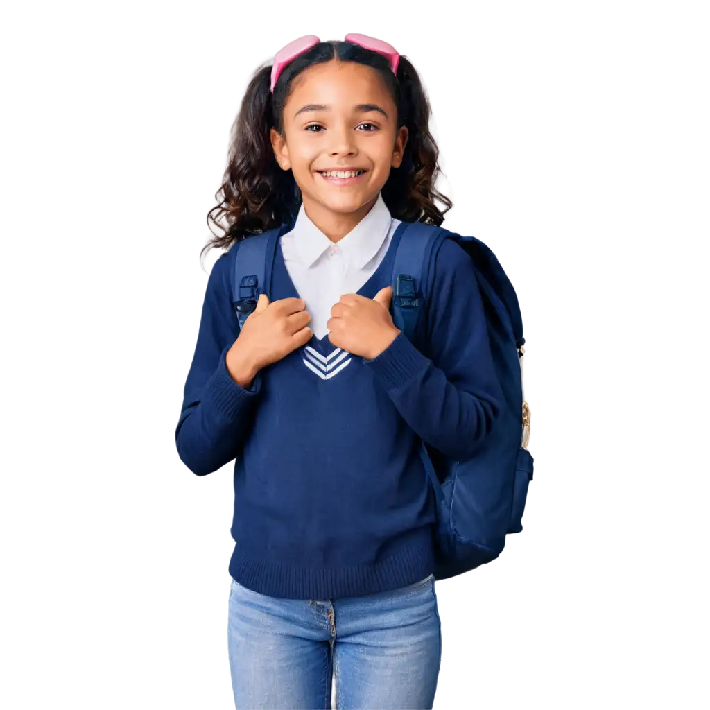 a black African schoolgirl with a backpack smiling