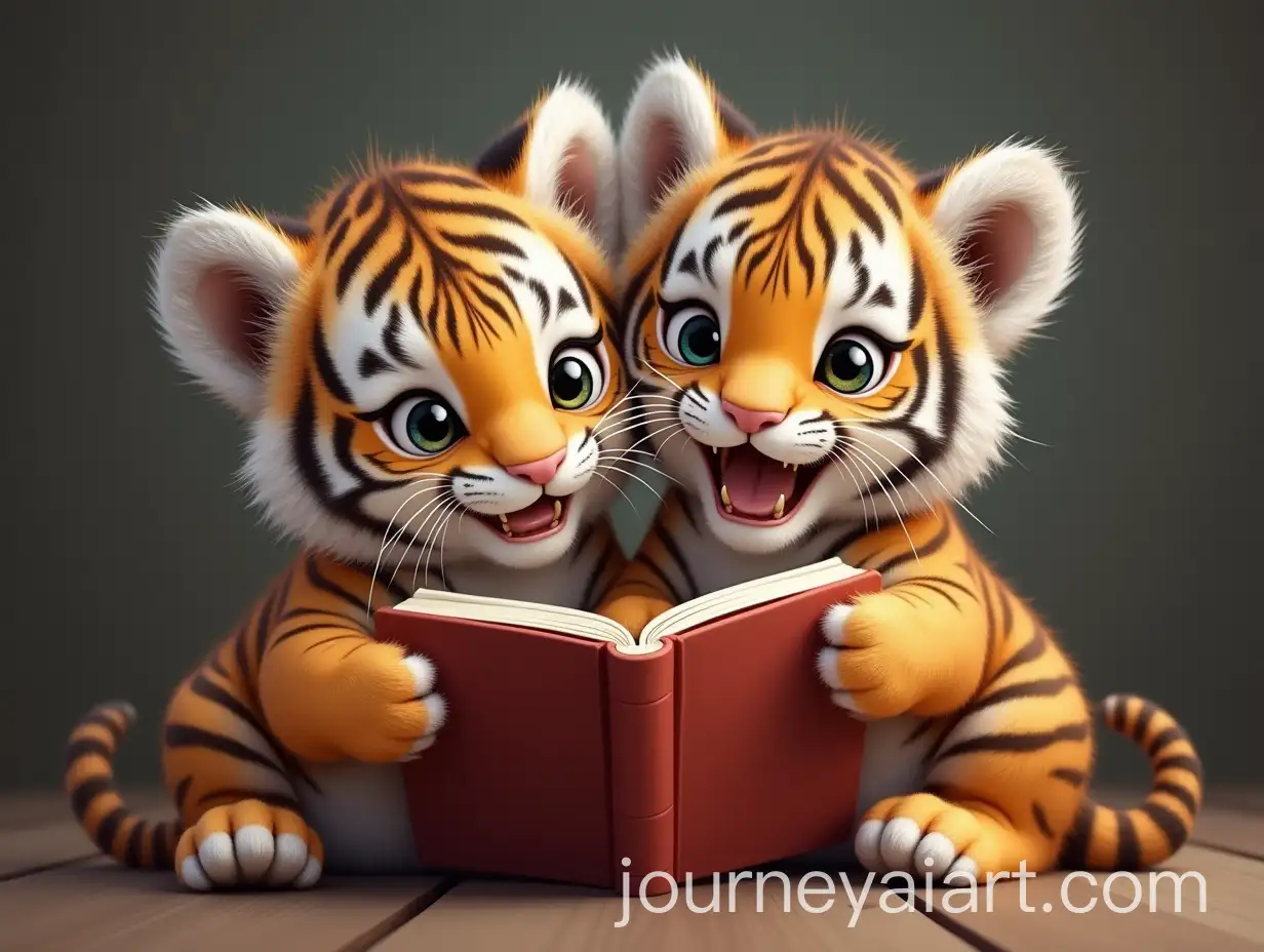 Cute-Playful-Tiger-Cubs-Holding-a-Book-with-Curious-Expressions