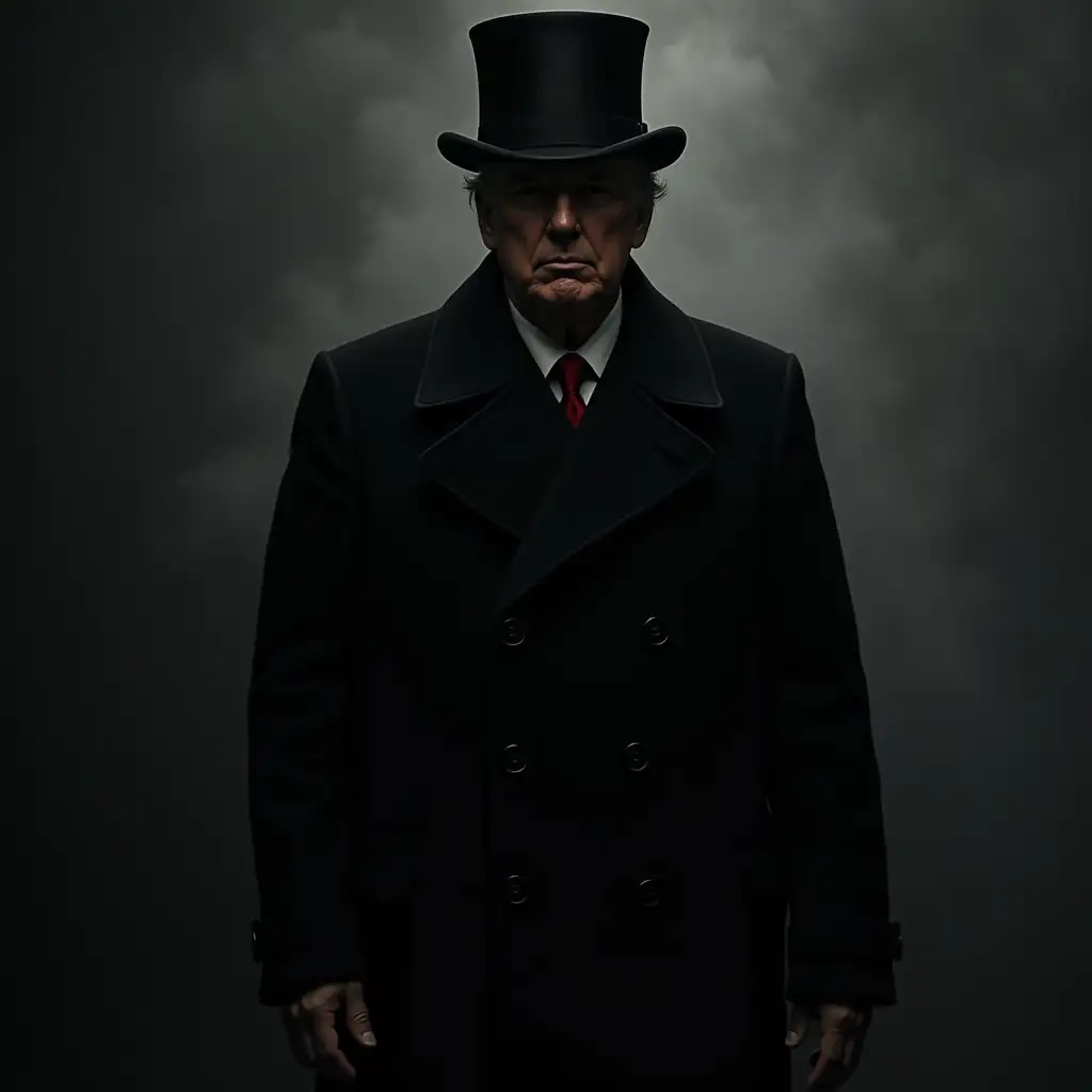 Donald-Trump-in-Long-Black-Trench-Coat-and-Top-Hat-with-Mysterious-Aesthetic