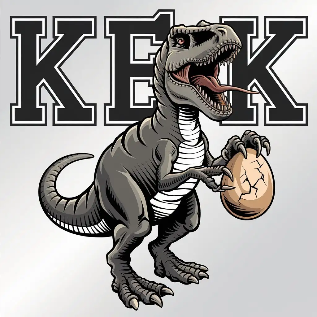 LOGO Design for KK Vector Dinosaur Holding Cracked Egg with Bold Features