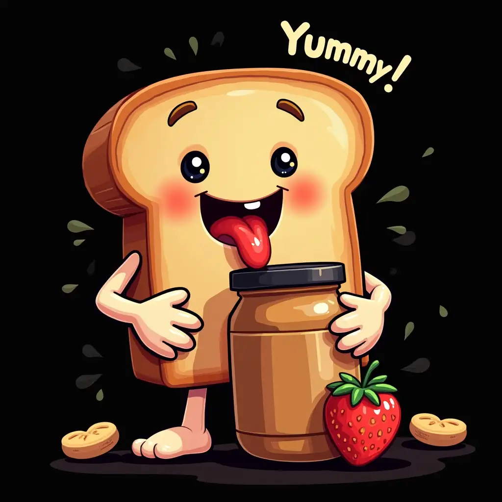 Vegan-Anthropomorphic-Toast-with-Peanut-Butter-and-Strawberry-Cream-TShirt-Design