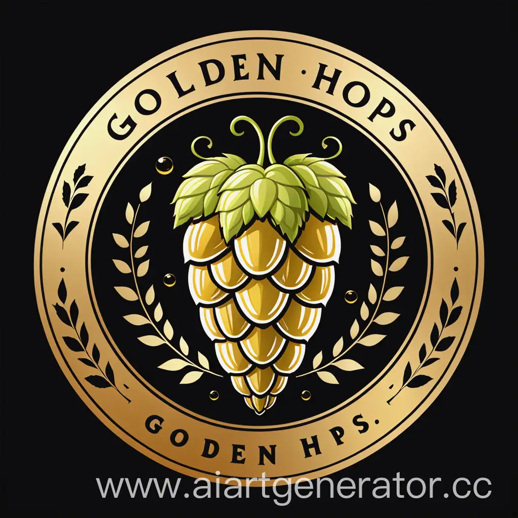 Elegant-Golden-Hops-Logo-with-Stylized-Beer-Bubbles