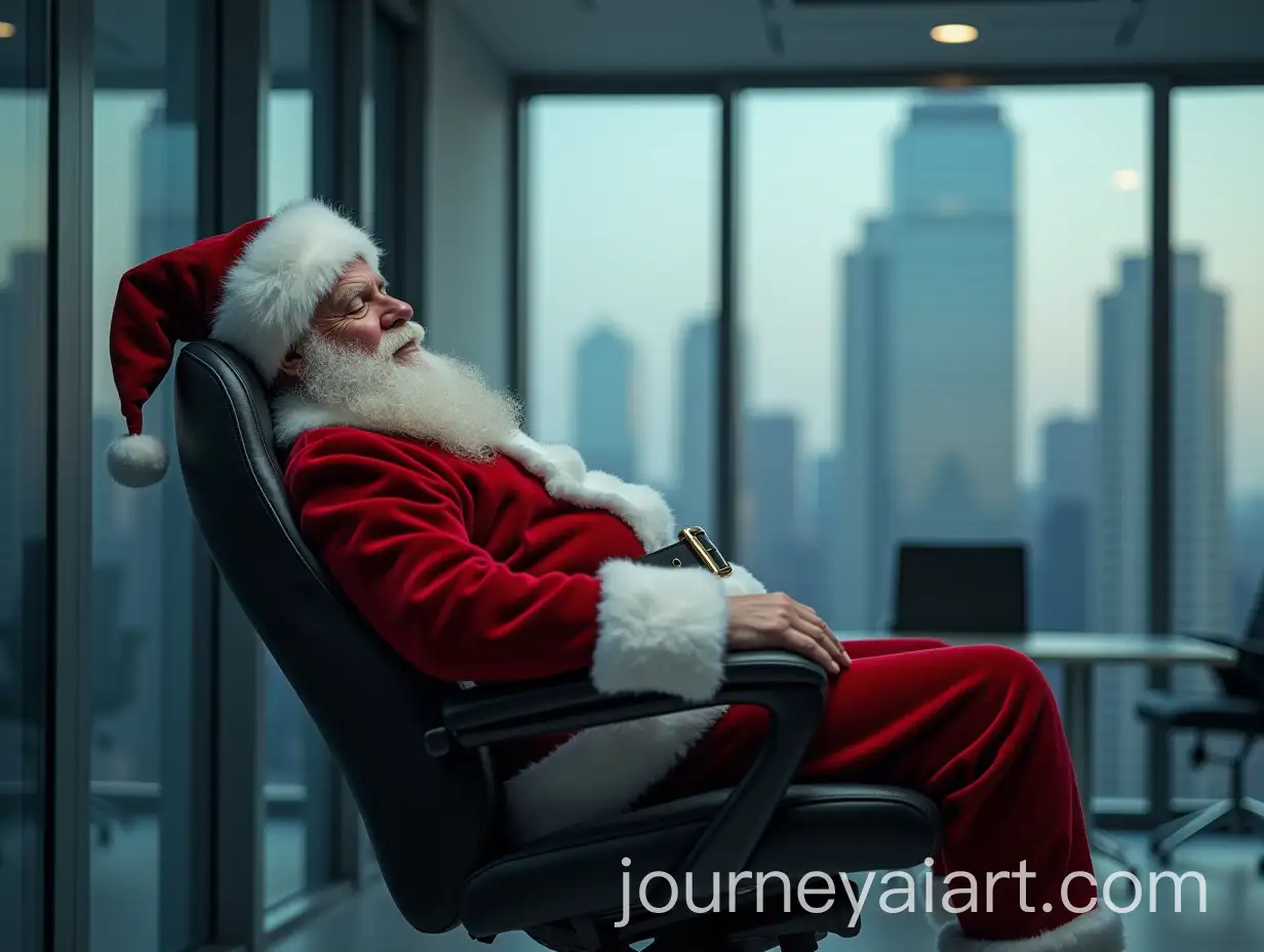 Santa-Claus-Resting-in-Modern-Office-Chair-in-Skyscraper