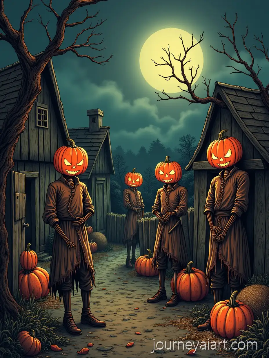 Eerie-Skeleton-Villagers-at-Rustic-Autumn-Night-Harvest-Festival