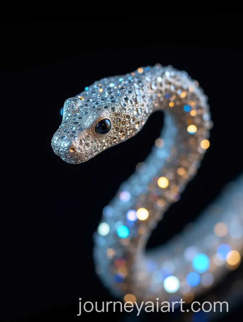 CloseUp-of-Sparkling-Oscillating-Snake-Made-of-Swarovski-Crystals-on-Black-Background