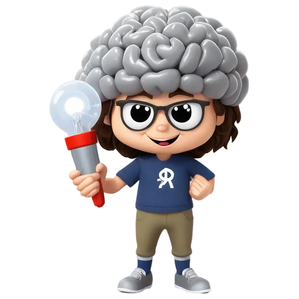 brain mascot  holding flashlight