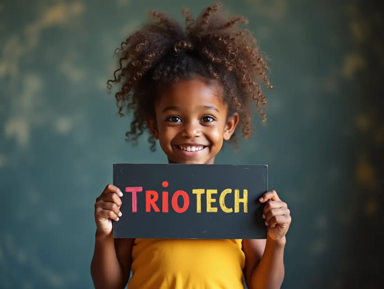 create black a girl holding TRIOTECH SYSTEMS sign