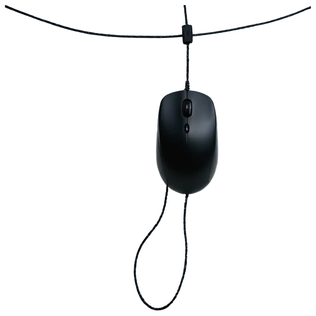 HighQuality-PNG-Image-of-a-Black-Computer-Mouse-Hanging-on-a-Wire