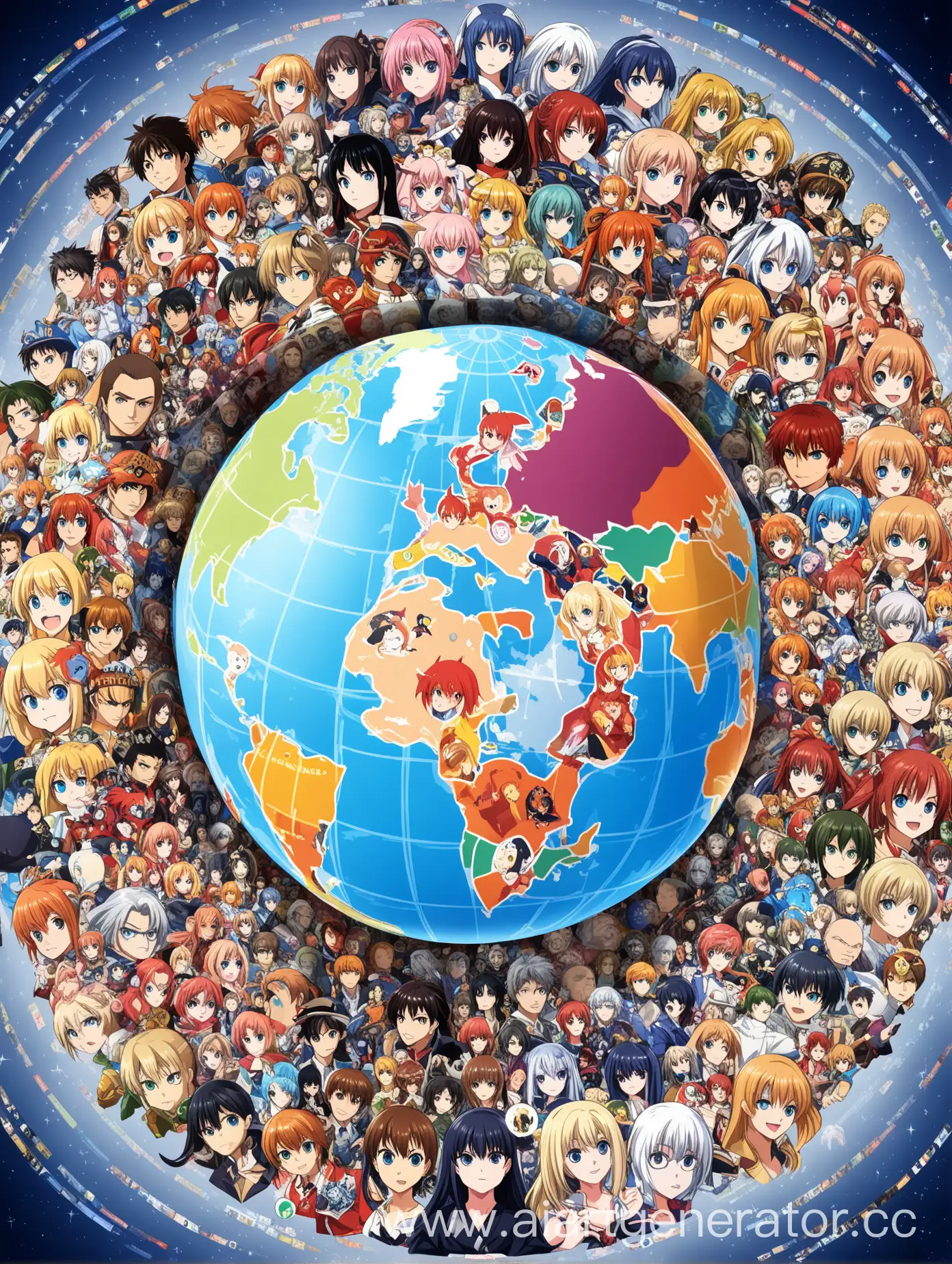 Anime-Character-Icons-Surrounding-Globe-Global-News-Coverage