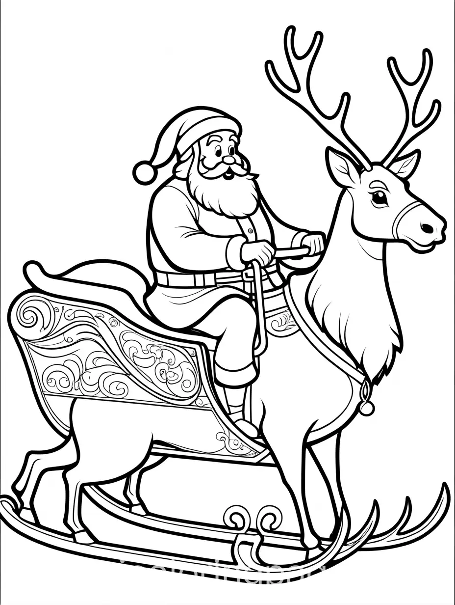 Santa-Claus-on-a-Sleigh-with-Reindeer-Coloring-Page-for-Kids