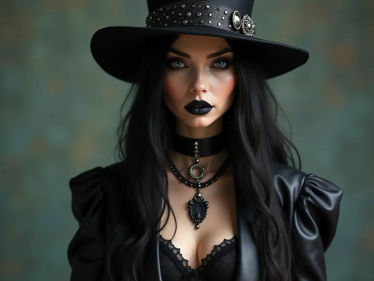 A female figure representing the trickster archetype and wearing gothic modern fashion