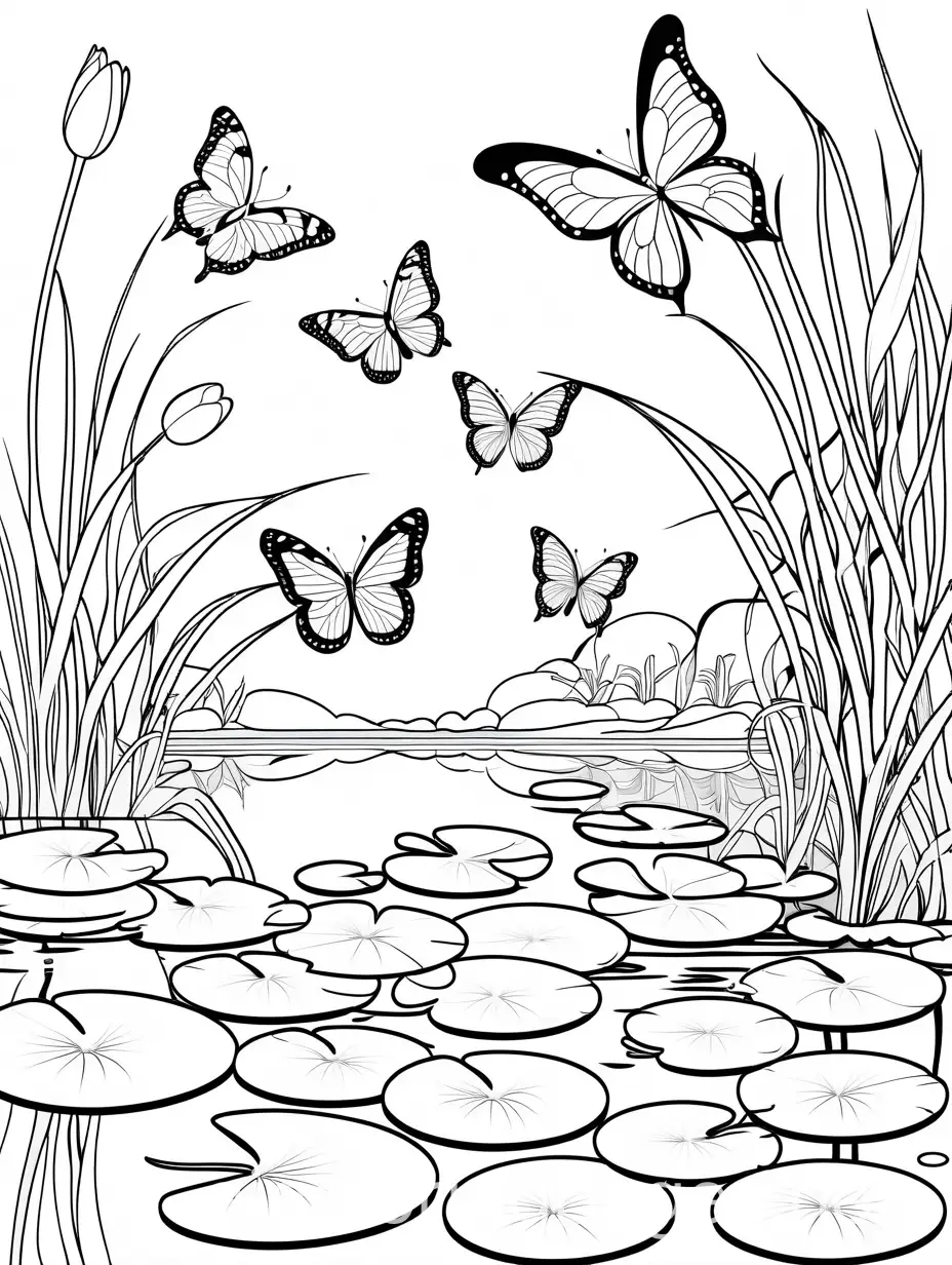 Butterflies-and-Lily-Pads-Coloring-Page-for-Kids