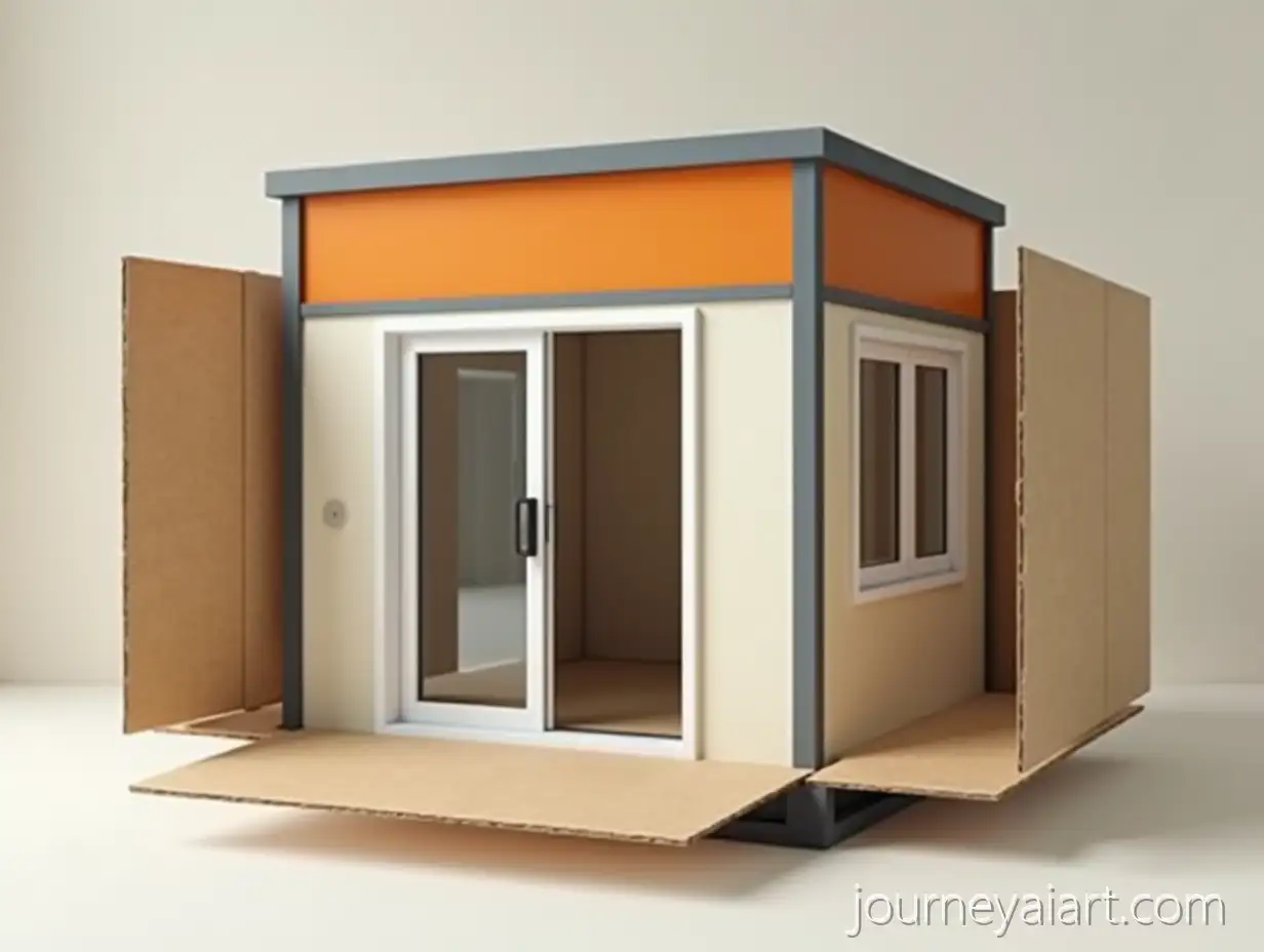 UltraRealistic-PhotographFoldable-modular-house-of-a-Modular-House-Assembled-Inside-a-Cardboard-Box