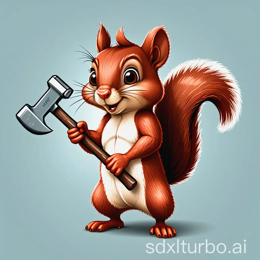 Cartoon-Squirrel-Holding-a-Hammer-in-Playful-Action