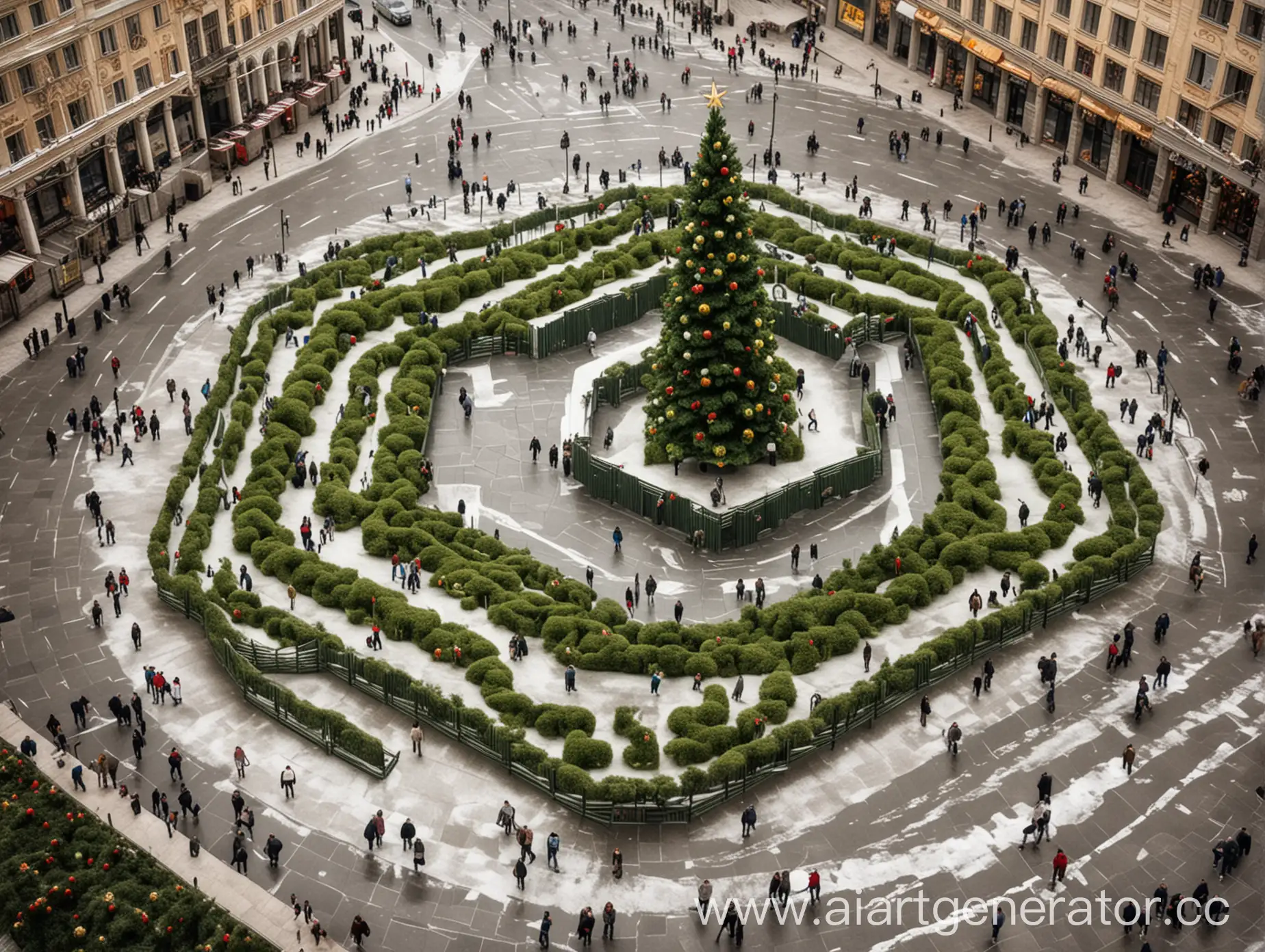 Festive-City-Square-Design-with-New-Year-2025-Theme-Featuring-Green-Wooden-Snake