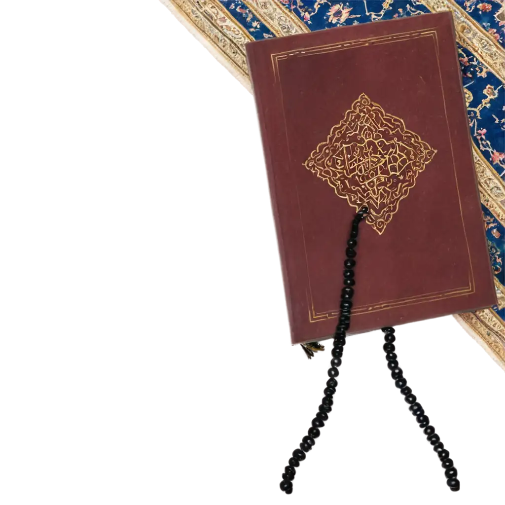 Beautiful-Quran-PNG-Image-with-Praying-Beads-and-Prayer-Carpet