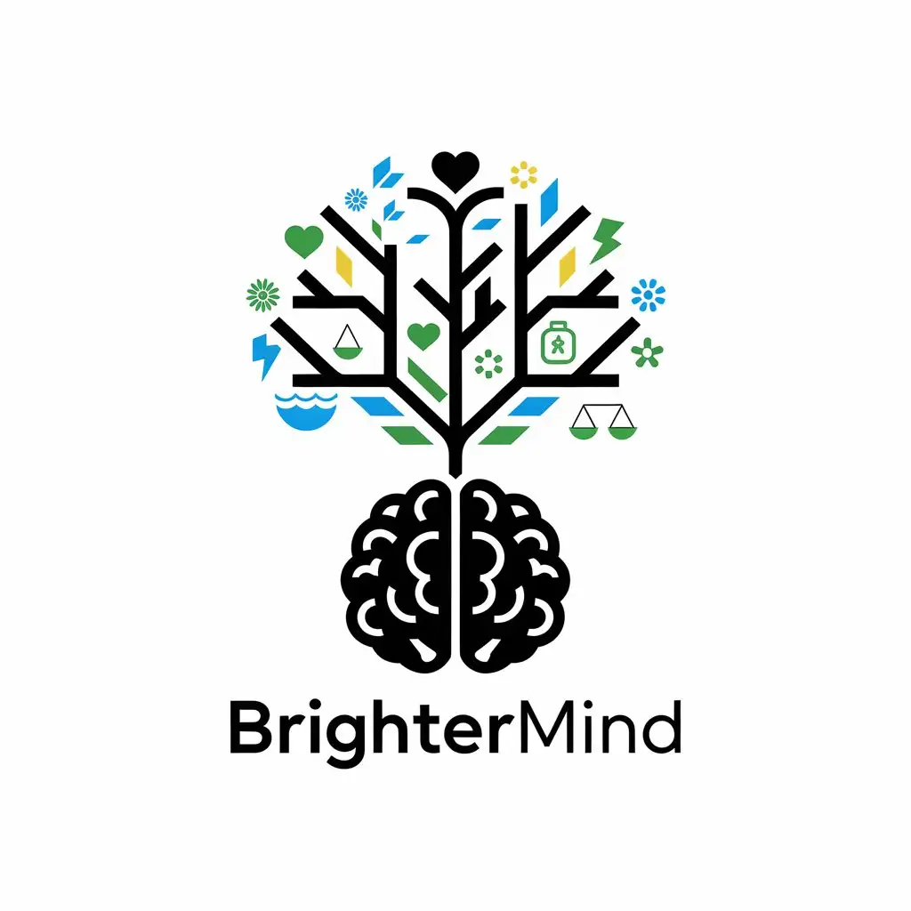 LOGO Design for BrighterMind Heal Peace Growth and Balance with Calm and Blooming Symbolism