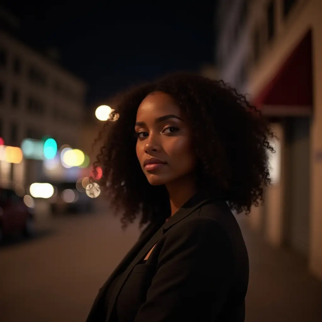 a very nice black woman, street, night