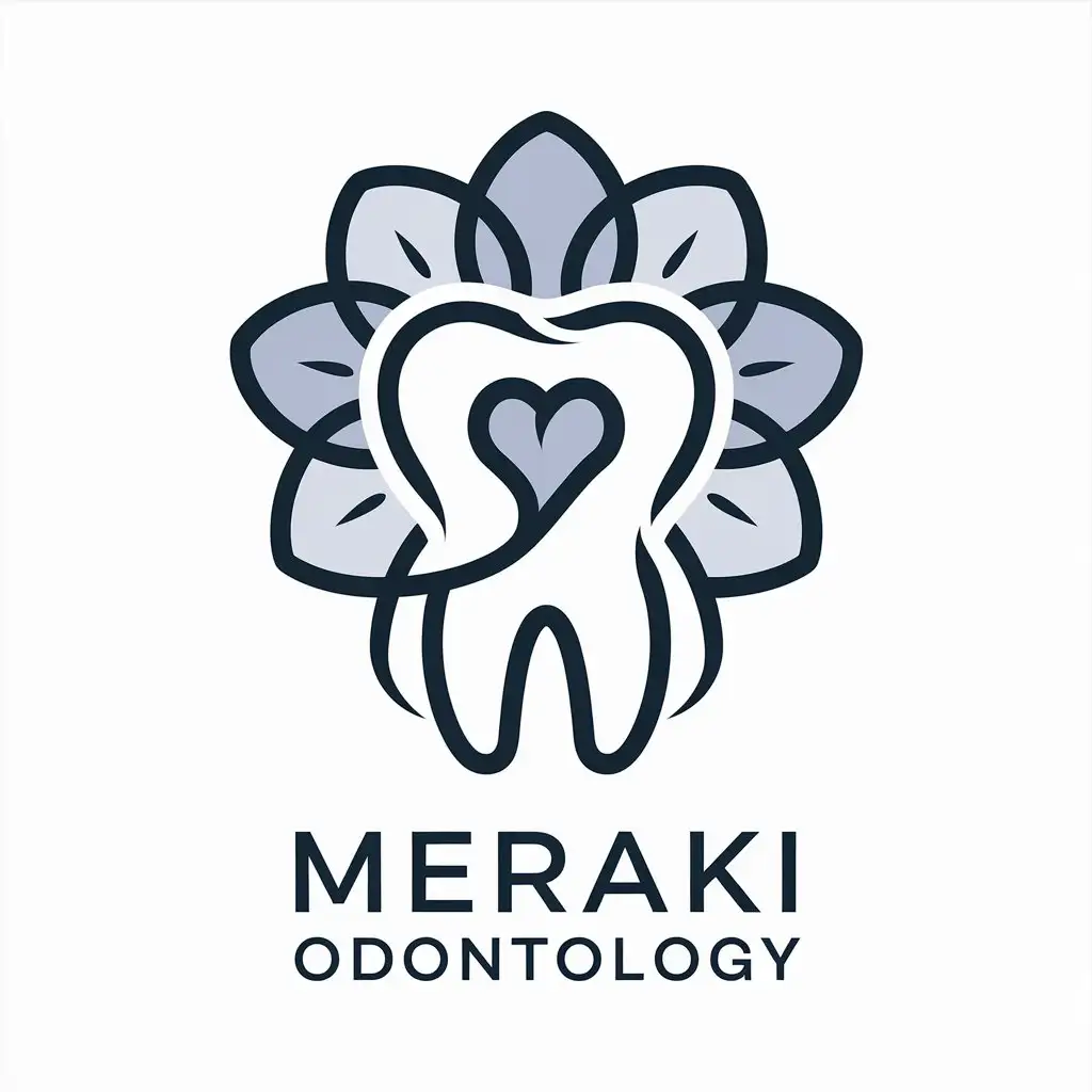 a vector logo design,with the text "MeraKi Odontology", main symbol:A flower that has a relation with something loving - Logo for a dentist office,complex,be used in Medical Dental industry,clear background