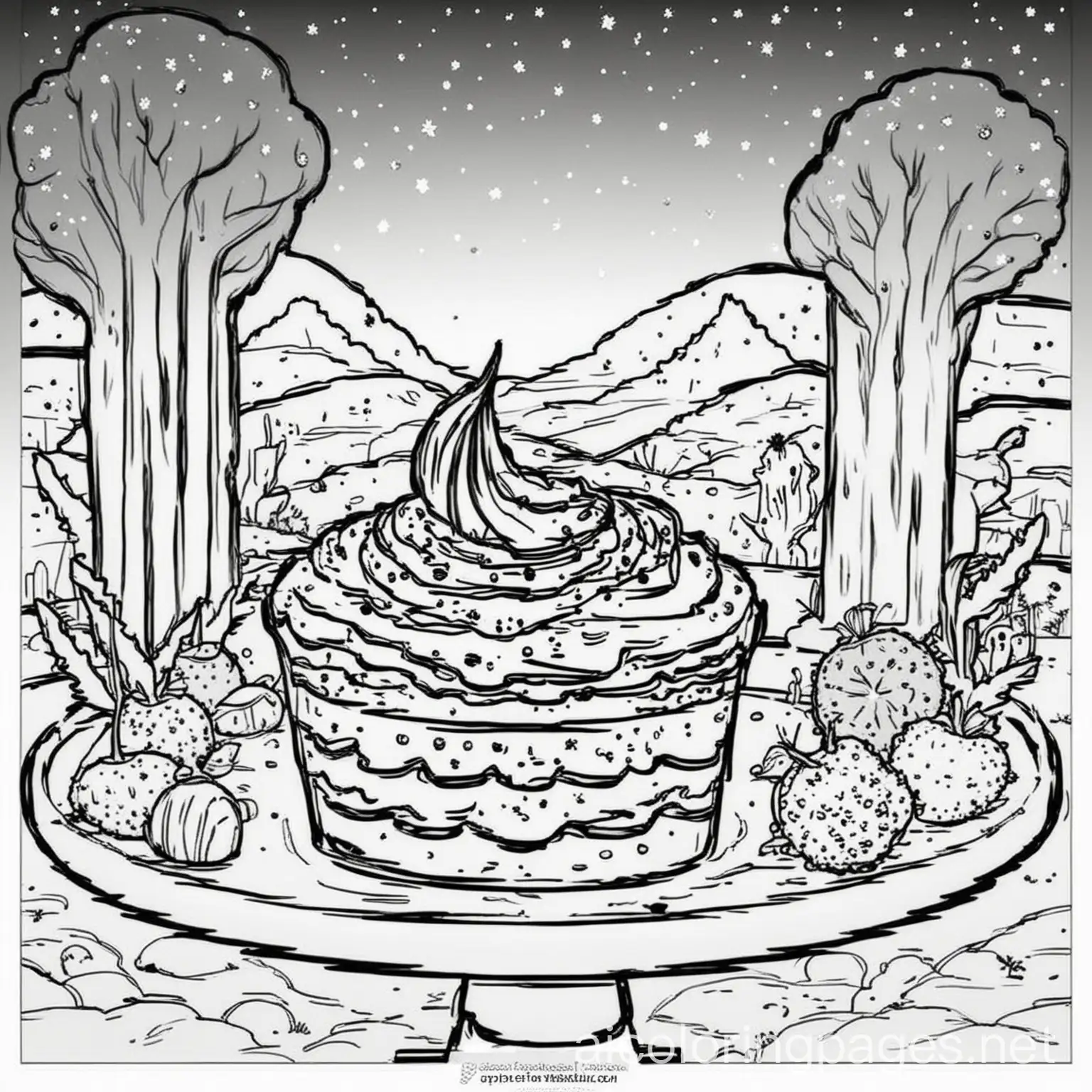 Nighttime-Dessert-Coloring-Page-Simple-Line-Art-on-White-Background