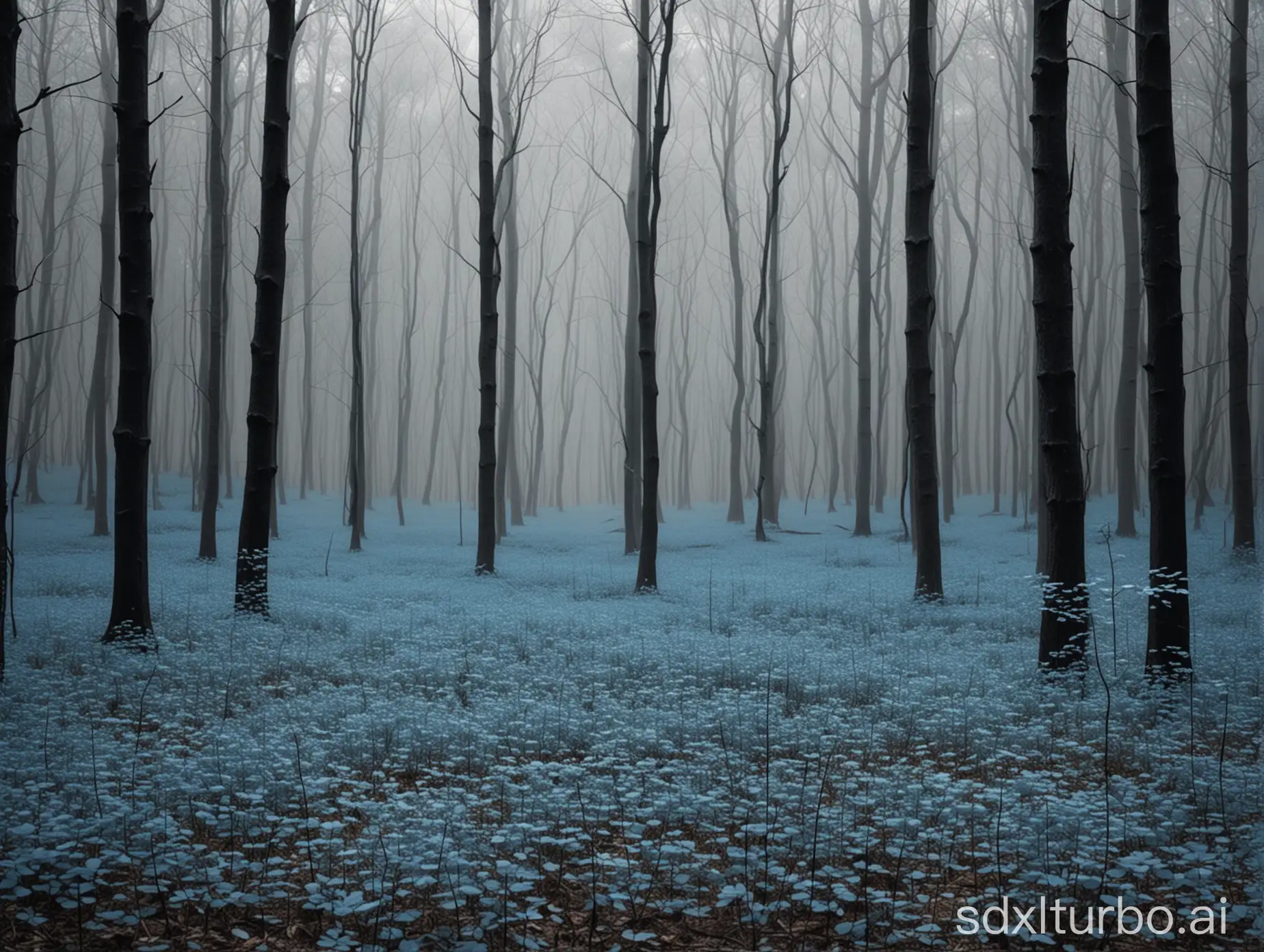 Serene-Forest-Landscape-with-Blue-Leaves