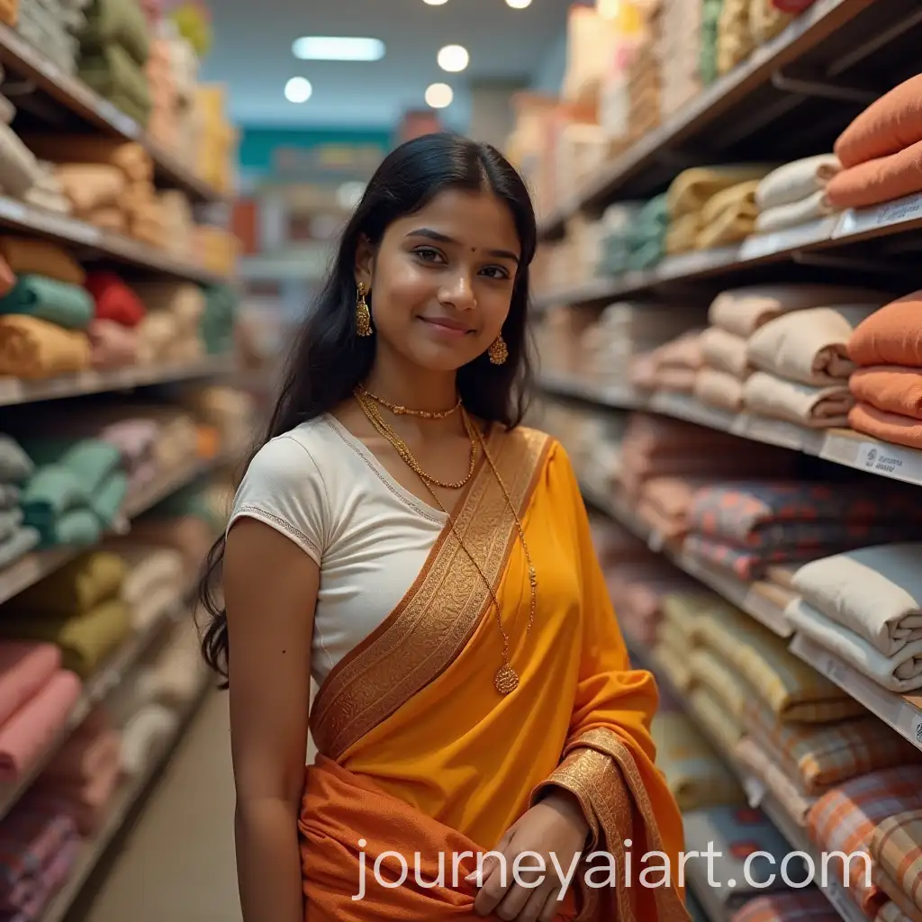 Upper-MiddleClass-Indian-Woman-Shopping-for-Bedsheets-in-IndoWestern-Attire