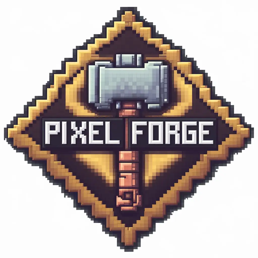 a vector logo design,with the text "PIXEL FORGE", main symbol:A hammer, and everything in pixel,Moderate,be used in Entertainment industry,clear background