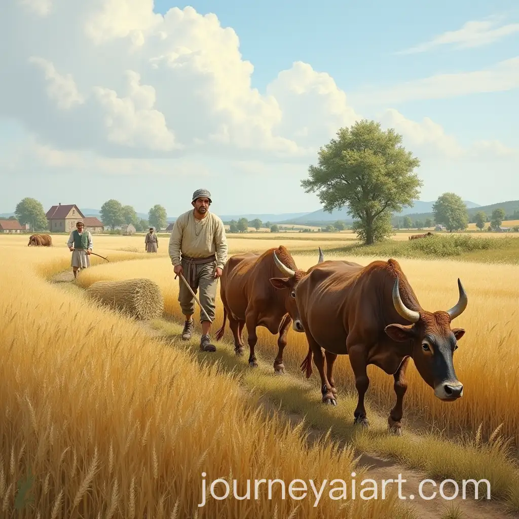 Medieval-Peasant-Plowing-Land-with-Oxen-in-Vast-Field
