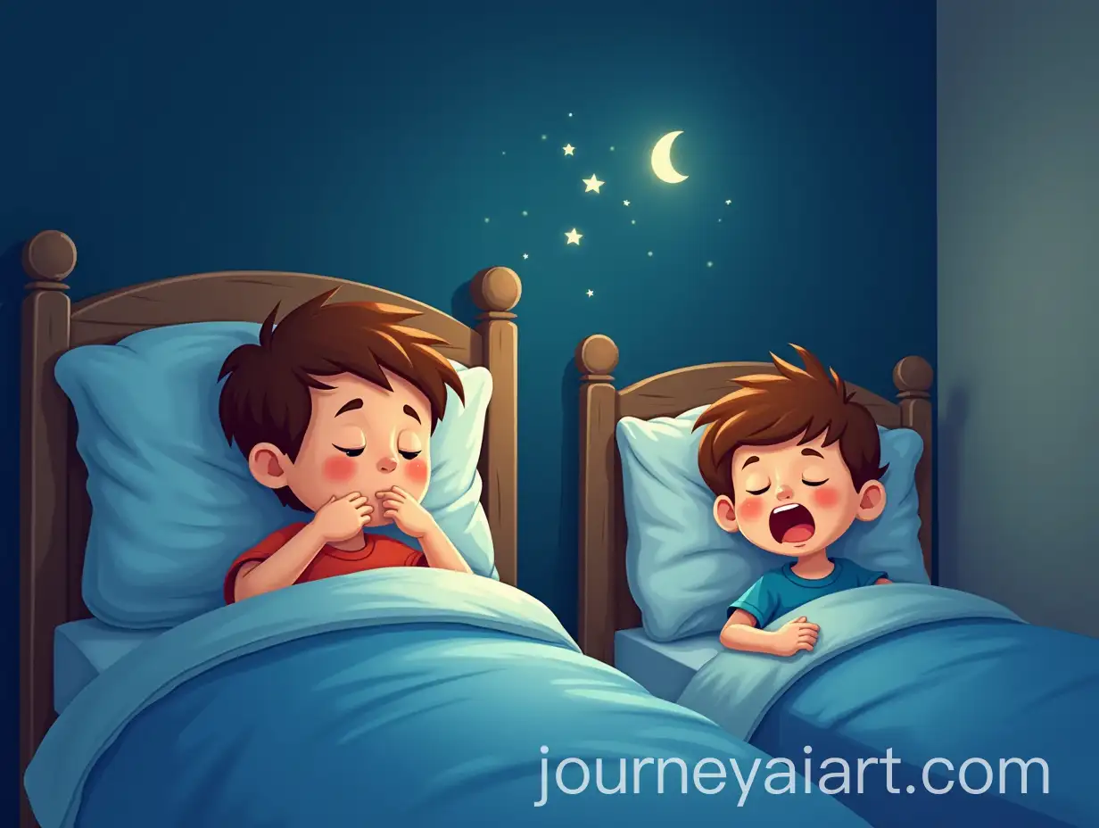 Two-Brothers-Struggling-to-Sleep-with-Coughs-in-a-Cozy-Bedroom-at-Night