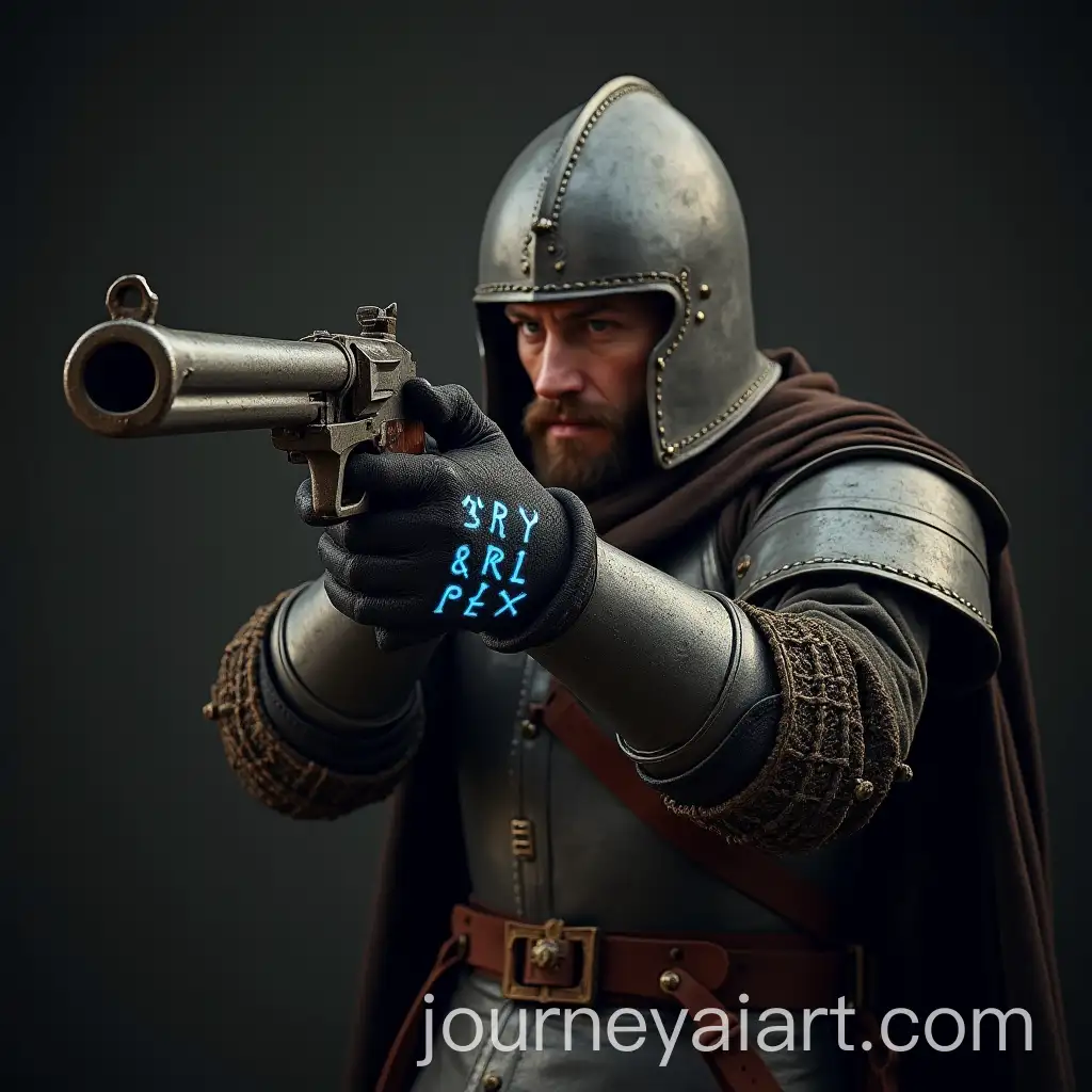 Medieval-Knight-in-HalfPlate-Armor-with-Glowing-Blue-Runes-Pistol