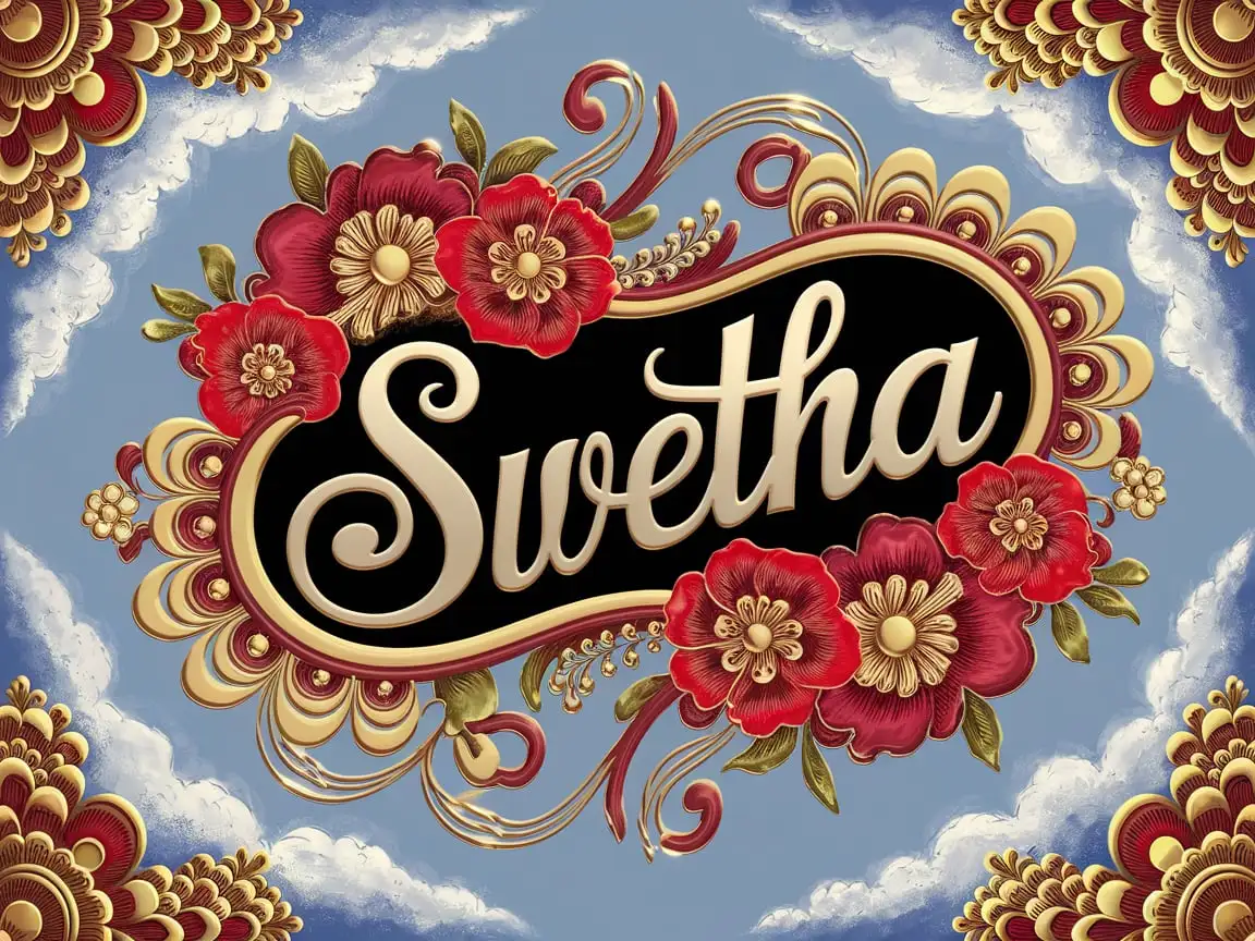 Swetha Flowers in Mehndi Indian Art with Gold Red and Silver Accents