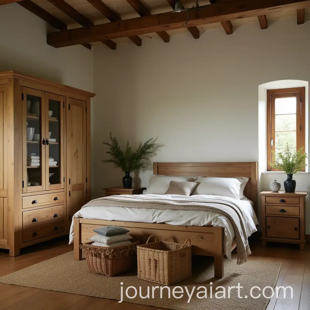 Cozy-Rustic-Bedroom-with-Wooden-Bed-and-Natural-Decor