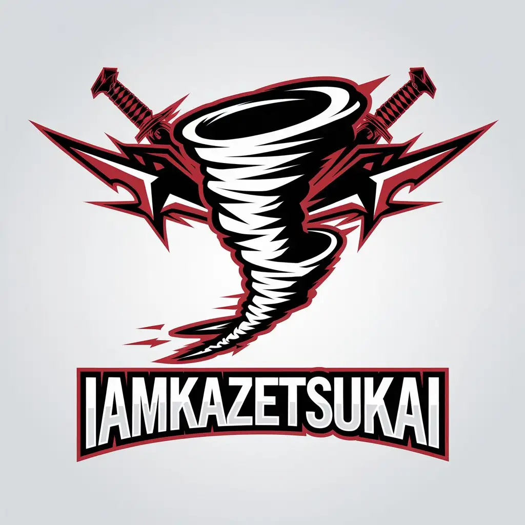 LOGO Design for Iamkazetsukai Tornado with Futuristic Dual Swords in Red and Black Theme