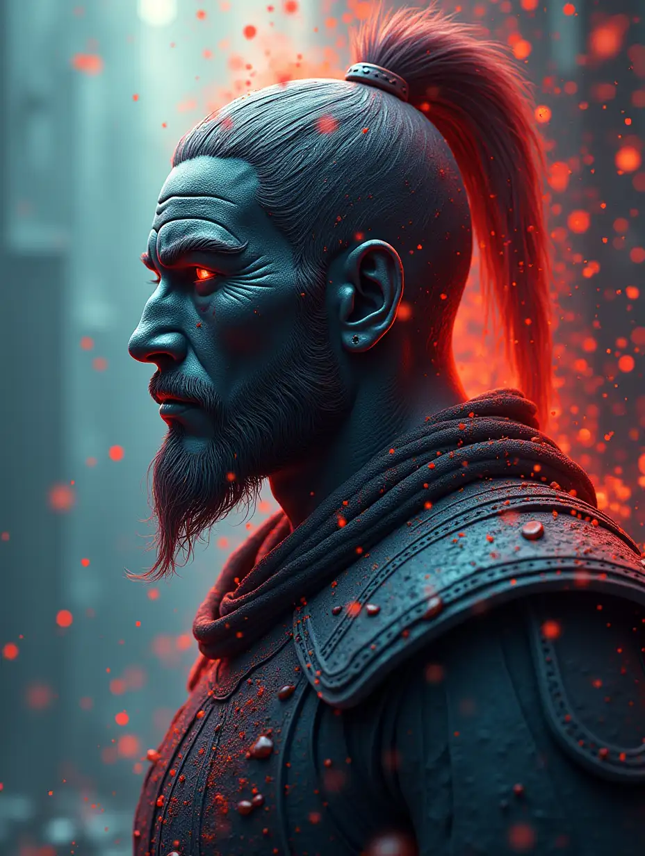 Ancient Warrior Portrait with Geometric Lines and Urban Emotions