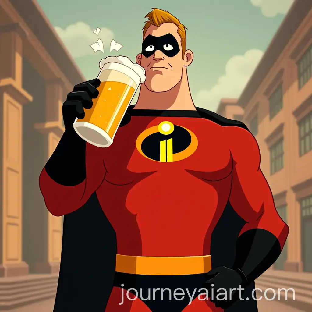 Superhero-with-Beer-Drinking-Power-Featuring-R-Symbol-on-Chest-in-Incredibles-Style