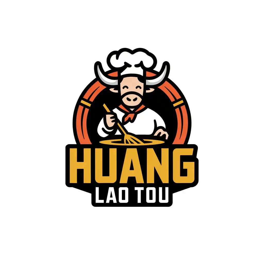 a vector logo design,with the text "huang lao tou", main symbol:Ox,big chef,stir spoon,Moderate,be used in Restaurant industry,clear background