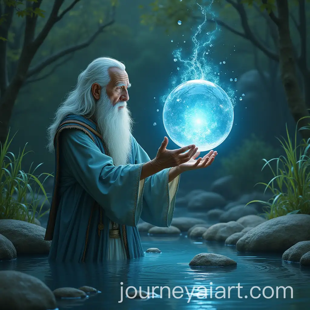 Mystical-Sage-Extracting-an-Energy-Orb-from-a-Water-Pond