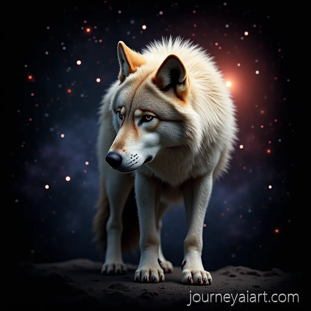 Majestic-White-and-Brown-Spotted-Wolf-in-Colorful-Cosmic-Space-with-Solar-Systems