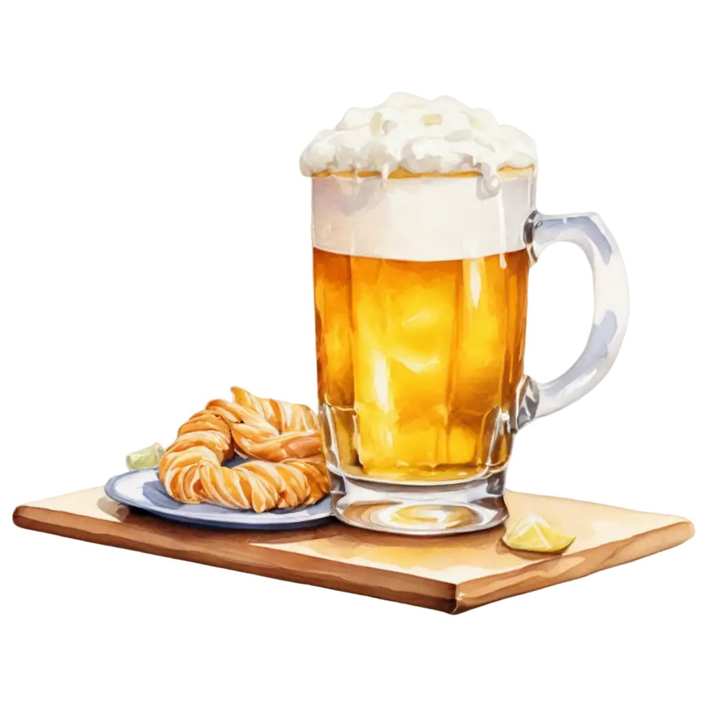 Pickled-Cheese-Braid-and-Foamy-Beer-Mug-PNG-Image-Watercolor-Art-for-Unique-Visuals